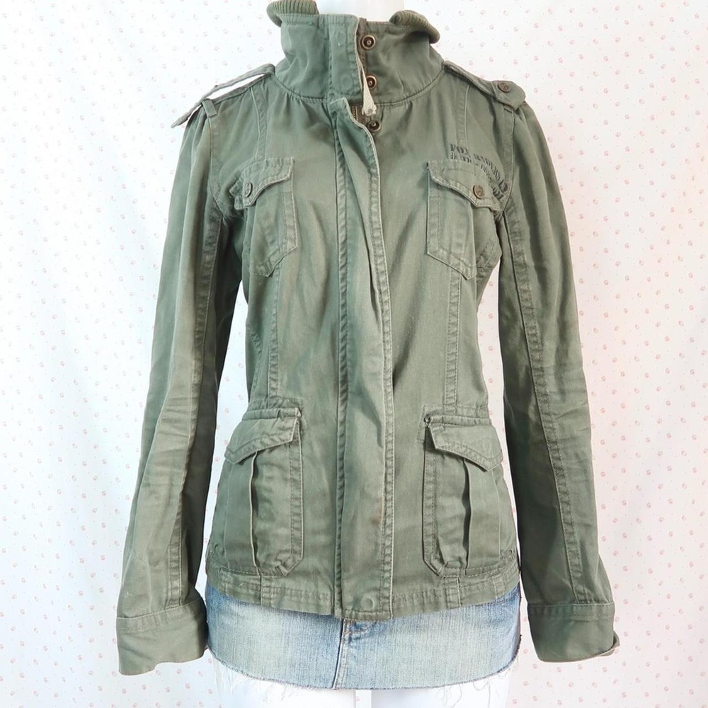 Y2K Olive Green Military Utility Jacket Fitted fox racing